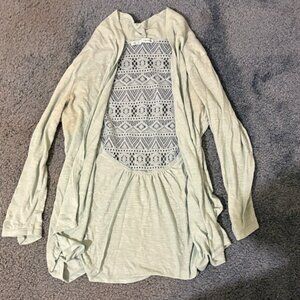 Maurices Aqua cardigan with Geometric Lace